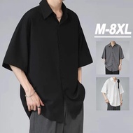 【M-8XL】 Plus Size Shirt Short Sleeve Men Simple Plain Color Summer Thin Casual Work Shirt Oversized 