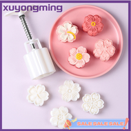 Xuyongming เครื่องมืออบอาหารแม่พิมพ์ดอกไม้เชอร์รี่แม่พิมพ์ขนมไหว้พระจันทร์3D แบบกดด้วยมือจำนวน4ชิ้น