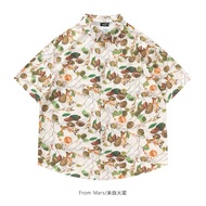 From Mars falling branches and leaves National trend brand r#From Mars飘落的枝叶 国潮牌复古落叶满印翻领短袖衬衫宽松休闲bf新款&