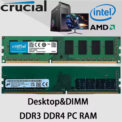 Crucial DDR4 DDR3 Desktop RAM 16GB 8GB 4GB 32GB 3200MHz 2666 2400 2133 1600MHz 1333 1866MHz DIMM Mem