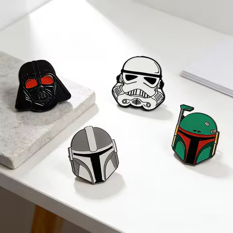 4pcs Sci-Fi Movie Star Wars Enamel Pins Set - Stormtrooper Darth Vader Boba Fett Helmet Badges Cool 
