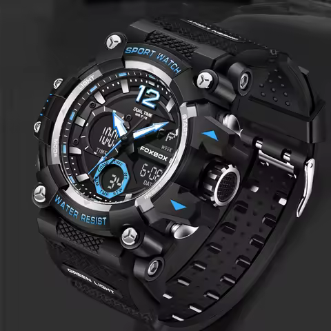 FOXBOX Fashion LED Display Men Watch Casual Business Watch Men Military Sport Waterproof Chronograph