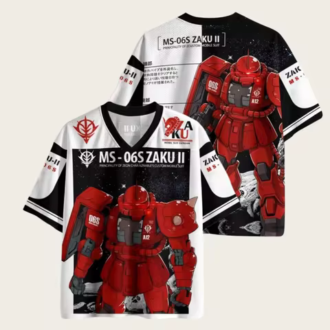 Japanese retro Gundam mecha universe starry sky 3D printed men's and women's loose V-neck breathable