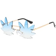 LJCZKA Maple Leaf Shape Sunglasses Women Men - Rimless Funky Glasses Rave Festival Party Halloween C