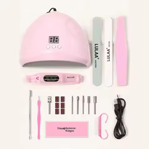 YIKOOLIN 7-in-1Nail Art Tool Set With LED UV Nail Lamp 20000RPM Lectric Drill Machine Nail Brush Nai
