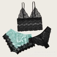 S-XL sexy lace lingerie sexy sleepwear 3 pcs robe set popular satin camisole set sexy lingerie sling