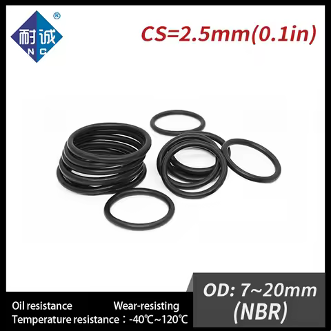 50 PCS / Lot Nitrile Rubber Black NBR 70A CS 2.5mm OD 7/8/9/10/11/12/13/14/15/16/17/18/19/20*2.5mm O