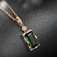 14K Rose Gold Diamond Necklace Pendant Natural Emerald Jade Necklace For Women Peridot Bizuteria Gem
