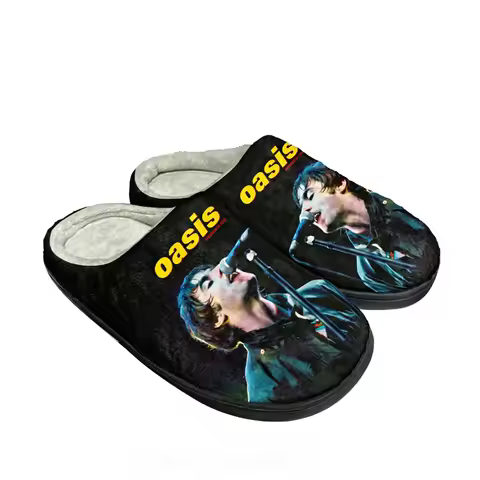 Oasis Rock Band Home Cotton Custom Slippers Men Women Plush Bedroom Casual Keep Warm Shoes Thermal S