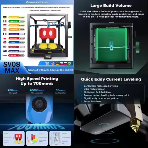 Sovol SV08 MAX CoreXY 3D Printer, Voron 2.4 Open Source 700mm/s High Speed 3D Printers, with Eddy Cu