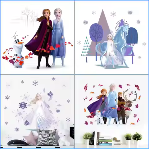 Cartoon Anna Elsa Frozen Princess Wall Stickers For Kids Room Kindergarten Living Room Bedroom Wall 