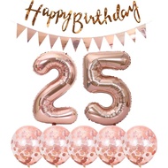 2 balloons number 25+ haappy birthday garland + Rose Gold banner foil balloon 25th birthday decorati