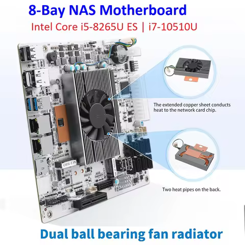 New 8-Bay NAS Motherboard Intel Core i7 10510U i5-8265U ES 8xSATA 2xNVMe 2x2.5G LAN 2xDDR4 PCIEX1 Mi