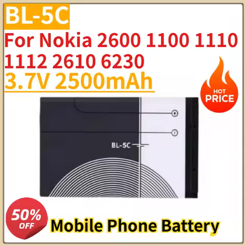 High Quality New 3.7V 2500mAh BL-5C Mobile Phone Battery for Nokia 2600 1100 1110 1112 2610 6230 663
