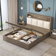 【MY】Leather and solid wood Storage Bed Frame Bed Frame with Mattress Package Solid Wooden Bed Frame 