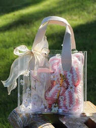 雛菊和絲帶禮品袋,用於婚禮禮品,伴娘禮物,糖果盒,透明pvc禮品袋用於中秋節,婚禮糖果包裝袋