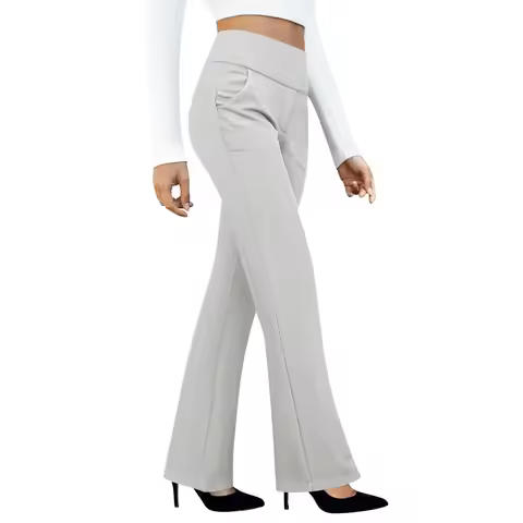 Women's Training Pants Loose Straight Leg Slacks with Pockets Elastic Waist High-waisted Yoga Pants 