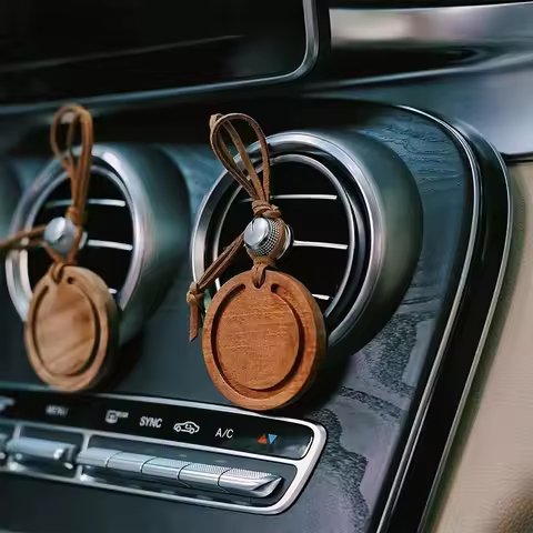 1PC Round Premium Wood Diffuser - Handmade from White Wax Wood and Black Walnut - Elegant Car Suspen
