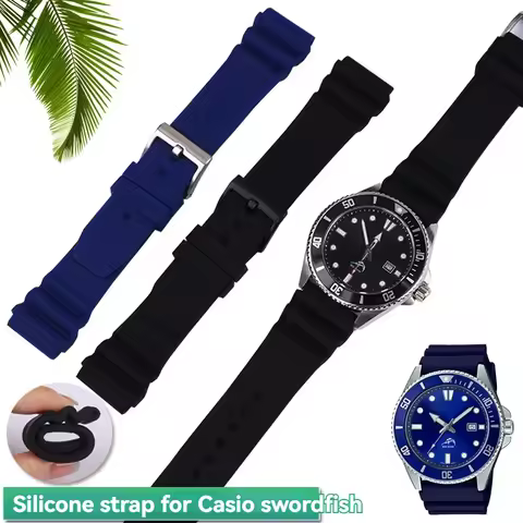 22mm Rubber silicone blue black fashion waterproof sports strap For Casio swordfish MDV106-1A MDV-10
