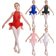 Kids Girls Sequins Ballet Dance Tutu Dress Sparkly Halter Cutout Mesh Skirted Leotard Gymnastics Clothes