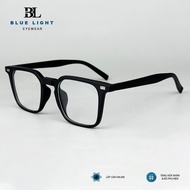 BLUE LIGHT Men's/Women's Near-Sighted Glasses Frames, Large Square Plastic Angular Glossy Black, Mat