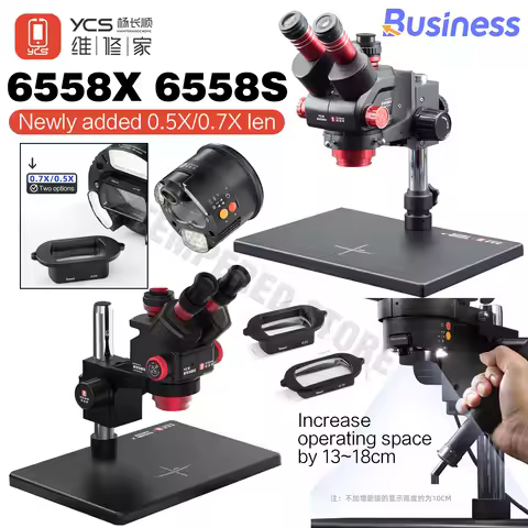 YCS 6558S Ultra HD Trinocular Microscope with Large Base 6.5-58 Zoom 4K Camera for Mobile Phone PCB