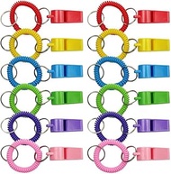 KuuGuu 12PCS Sport Whistle with Bracelet Plastic Whistles with Stretchable Coil,Sports Whistles, Plastic Whistles Ideal for Lifeguard, Self-Defense and Emergency