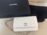 Chanel WOC wallet on chain white 白色 caviar 魚子醬皮 荔枝皮