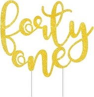 Forty-one Cake Toppers Gold Glitter, Happy 41st Birthday Cake Decorations Cheers to 41 Years Pick Pa