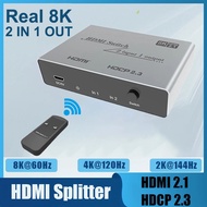 8K Switch HDMI 2.1 2x1 Switcher 8K 60Hz 4K@120Hz 2 In 1 Out Video Converter for Xbox PS3 PS5 PS4 Camera Laptop PC To TV Monitor