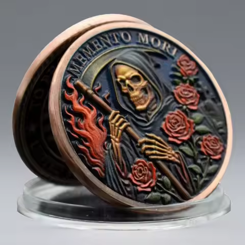 Gold Plated Memento Mori Commemorative Coin Skull Rose Souvenir Coin