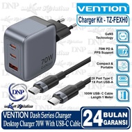 Vention GaN5 Dash Series 3 Port Charger Head 70W PD PPS (CHARGER ONLY / WITH CABLE C TO C) FEXH0