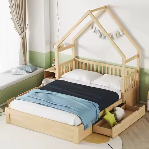 ！@Foreign Trade Factory Solid Wood Children's Bed Drawer Storage Modern Design Living Room Convertib