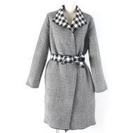 狀況極佳的EMPORIO ARMANI羊毛千鳥格紋繫帶大衣，黑色，38 碼，保加利亞製造，正品，女款。