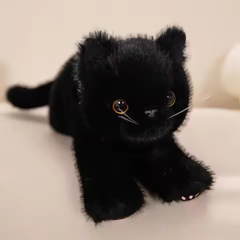 New 40/53cm Black Lying Cat Plush Toys Soft Simulated Cat Plushie Dolls Stuffed Animal Lovely Birthd
