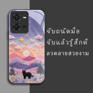 สำหรับ Vivo V25 5G/Vivo V25e 4G/Vivo X80 Lite 5G เคสศัพท์กันตก ลายท้องฟ้า ภูเขา แมว บุคลิกภาพทันสมัย
