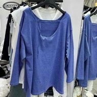 M-4XL Blue Striped Off-shoulder Top Women Plus Size Long Sleeve Tshirt
