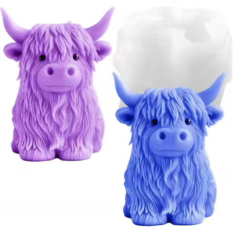 Highland Cow Silicone Mold、3D Cow-shaped resin candle and soap making mold、DIY Epoxy Casting Clay Mo