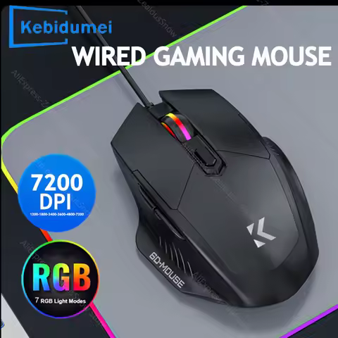 KEBIDUMEI Wired Gaming Mouse 7200/2400DPI Adjustable Mouse RGB Light USB Silent Mouse 6-Button Ergon