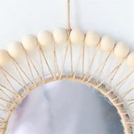 【 LCG5】-2X Wall Mirror Hanging Wall Mirror with Wood Beads Fringe Handmade Round Decoration Boho Ant