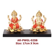 Pearl White Kamal Ganesha & Lakshmi Small with base - 24kt GOLD PLATED IDOL -  Size: 17cm x 9cm