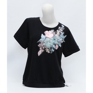 MM 18585-S FASHION TOP FLOWER APPLICATION PDK SLEEVE BLACK STRIPED LD 98 CM FIT TO L MISSMODE SVL