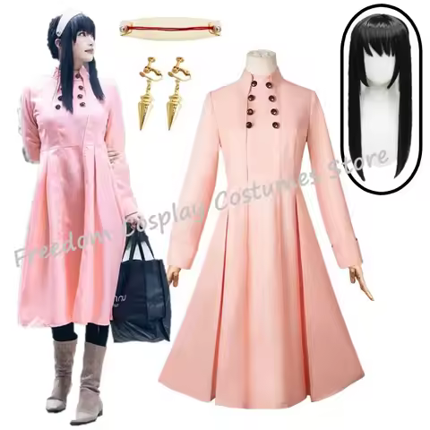 Yor Forger Cosplay Adult Women's Girls Costume Anime Spy Pink Dress Headband Wig Earrings Suit Outfi