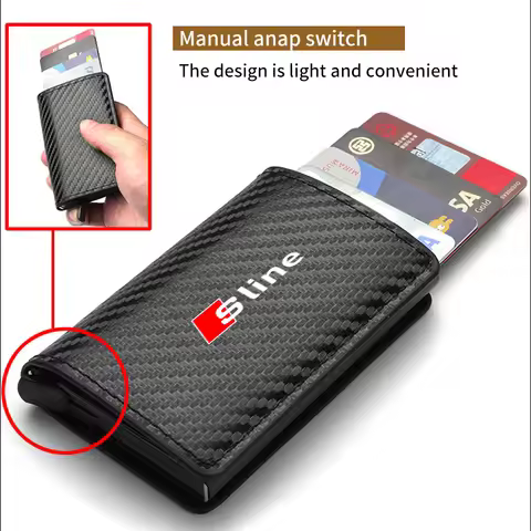 Car LOGO Fashion Retro Carbon Fibre Card Wallet Card Holder Coin Purse For Audi S RS Line S7 S8 S5 S