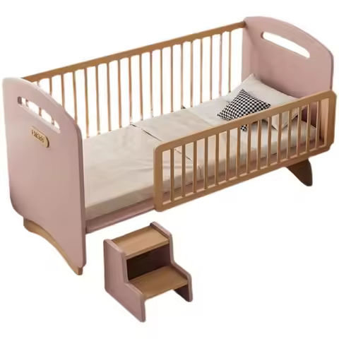 Beech bed boy splicing bed baby, small bed big bed widened baby bedside bed solid wood bed with guar