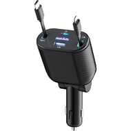 Retractable Car Charger 4 in 1 Fast Charging Adapter Magjieyx 62W Retractable Type-C/USB-i Cables an