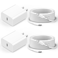 Pengecas iPhone 10 FT [Diperakui MFi], 2 Pek 20W USB C Blok Pengecas Dinding dengan 2 Pek 10FT USB C