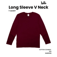 Kaos Vneck Polos JIPCLO Maroon Cotton Combed 30S Wanita Tshirt Oblong Premium Cewek Lengan Panjang