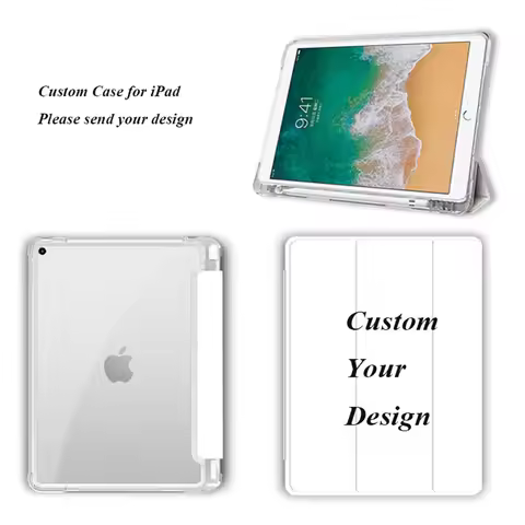 Smart Custom Case for iPad Air 3 Pro 10.5 Cover with Pencil Holder Tri Fold Transparent Back Cover F