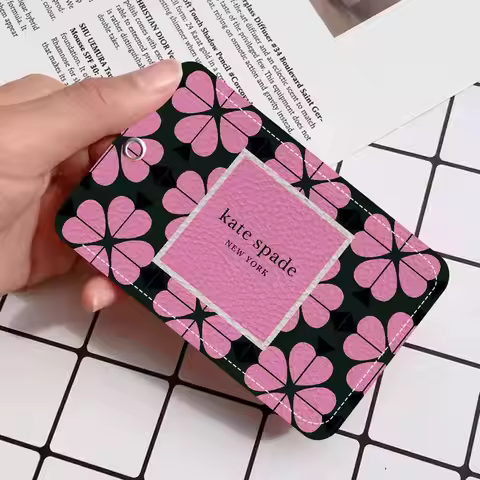 K-Kate S-Spade 1Pc Access Card Case Leather Card Holder Keychain Key Ring Door Access Tags ID Card C
